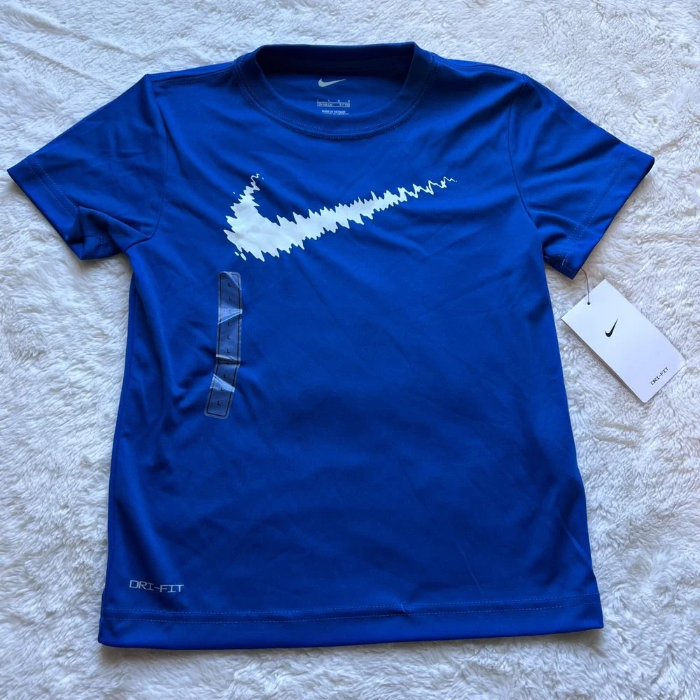 Nike Boys Dri-FIT‎ Graphic T-Shirt Game Royal Blue Jagged Swoosh Size 7 NWT